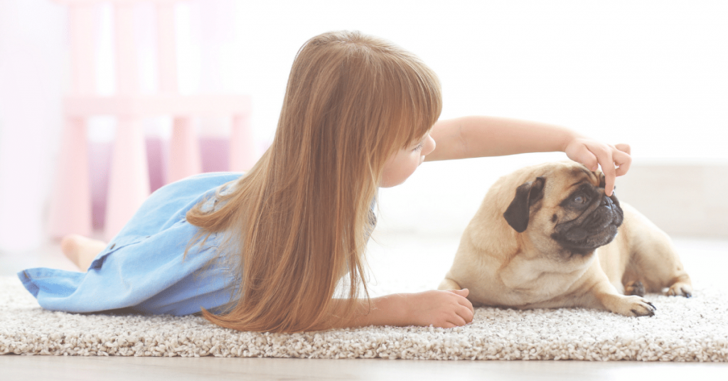 Cute Girl Playing with Dog on Carpet