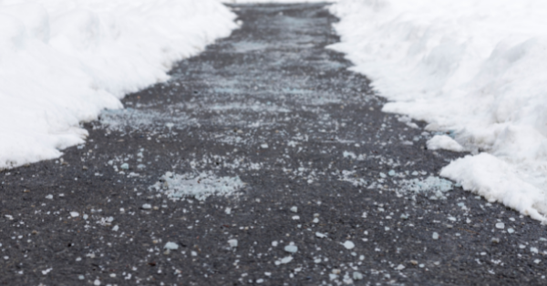 Road with salt and snow on the sides