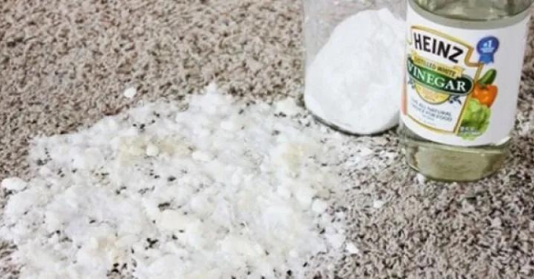 carpet sprinkled with baking soda